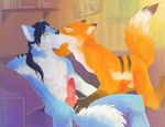  animal_genitalia animal_penis anthro balls canine canine_penis claws digital_media_(artwork) duo erection eyes_closed fox fur hair jeanwoof kissing knot male male/male mammal multicolored_fur nude penis two_tone_fur white_fur wolf 