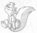  anthro barefoot belt buckteeth cel_shading clothing cub front_view greyscale jeans jumping male mammal mizzyam monochrome nude pants pencil_(artwork) rickie_squirrel rodent shirt smile solo squirrel teeth traditional_media_(artwork) young 
