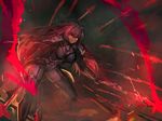  bodysuit fate/grand_order fate_(series) highres holding holding_weapon long_hair looking_at_viewer melon22 polearm purple_bodysuit purple_hair red_eyes scathach_(fate)_(all) scathach_(fate/grand_order) solo spear veil weapon 