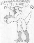  absurd_res anthro avian beak biped bird birthday_cake cake cardinal_(bird) dessert eyes_closed featureless_crotch female food graphite_(artwork) greyscale hi_res mimi_mackenzy mizzyam monochrome musical_note northern_cardinal nude oscine passerine pencil_(artwork) pigtails raised_tail singing solo standing tail traditional_media_(artwork) young young_anthro 