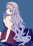  bad_id bad_twitter_id breasts hairband idolmaster idolmaster_(classic) long_hair looking_at_viewer medium_breasts purple_eyes shijou_takane shimashima sideboob silver_hair solo 