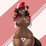  2016 anthro areola beaver big_breasts blue_eyes blush breasts brown_fur brown_hair buckteeth canada clothed clothing conditional_dnp eyewear female fur glasses hair hat invalid_tag long_hair looking_at_viewer mammal mrawl navel nipples panties pink_nose rodent shirt skimpy smile solo standing teeth thick_thighs underwear wide_hips 