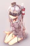  amatsukaze_(kantai_collection) arms_behind_back bare_legs barefoot blindfold choker dress full_body garter_straps hair_tubes kantai_collection lifebuoy long_hair long_sleeves no_legwear sailor_collar sailor_dress see-through short_dress silver_hair simple_background sitting solo tahya two_side_up windsock yokozuwari 