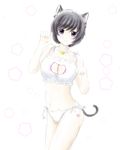  animal_ears bell black_eyes black_hair breasts cat_cutout cat_ear_panties cat_ears cat_lingerie cleavage_cutout hanekawa_tsubasa highres jingle_bell large_breasts meme_attire monogatari_(series) navel nisemonogatari panties paw_pose short_hair side-tie_panties solo tail teina thighhighs underwear 