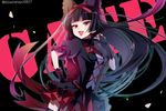  :d black_gloves black_hair garter_straps gate_-_jieitai_ka_no_chi_nite_kaku_tatakaeri gloves hair_ribbon lolita_fashion long_hair looking_at_viewer miyukiyo open_mouth red_eyes ribbon rory_mercury short_sleeves smile solo thighhighs twitter_username 