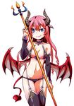  blue_eyes breasts demon_tail garter_straps horns long_hair medium_breasts pink_hair simple_background smile solo tail tommy_region white_background wings 