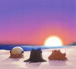  absurdres beach blonde_hair buried ham_(points) head_bump highres luna_child multiple_girls ocean scan scan_artifacts star_sapphire sunny_milk sunset touhou 