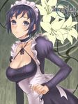  black_hair blue_eyes blush breasts choker cleavage flower frills frown large_breasts lowres maid maid_headdress original short_hair silver_rain solo ume_(driveume) 