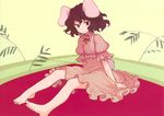  animal_ears barefoot black_hair bunny_ears dress feet frills highres inaba_tewi iwamoto_zerogo legs red_eyes scan short_hair sitting solo tail touhou 