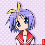  blue_eyes blue_hair gofu head_tilt hiiragi_tsukasa lucky_star ryouou_school_uniform school_uniform serafuku short_hair solo 