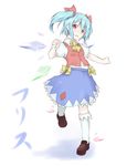  bad_id bad_pixiv_id blue_hair bow cirno flandre_scarlet hair_bow if_they_mated kazami_ryouya red_eyes skirt socks solo touhou translated twintails wings 