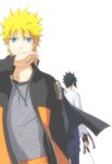  black_hair blonde_hair blue_eyes firstsky multiple_boys naruto_(series) naruto_shippuuden ninja spiked_hair uchiha_sasuke uchiha_symbol uzumaki_naruto whisker_markings 