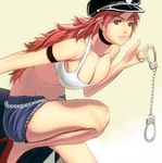  bad_id bad_pixiv_id blue_shorts breasts choker cleavage cuffs final_fight handcuffs hat high_heels large_breasts long_hair masao poison_(final_fight) red_hair shoes shorts solo street_fighter 