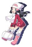  1girl alternate_costume bad_id bad_pixiv_id bag black_eyes black_hair boots coat full_body hair_ornament hairclip hat hikari_(pokemon) pink_footwear pokemon pokemon_(game) pokemon_dppt pokemon_platinum poketch scarf simple_background smile solo thighhighs watch white_background white_scarf winter_clothes wristwatch 