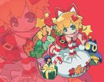 akatsuki_gomoku animal_ears belt blonde_hair candy candy_cane cat_ears christmas food gift green_eyes holiday megatrea_shop official_art scarf short_hair solo star striped thighhighs 