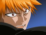  bad_id bad_pixiv_id bleach kurosaki_ichigo male_focus morrow_(hitodama-x) open_mouth orange_hair simple_background solo 