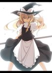  bad_id bad_pixiv_id blonde_hair braid dress grin hair_ribbon hands hat kirisame_marisa letterboxed ribbon sakurame side_braid smile solo touhou witch_hat 