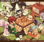  2boys 6+girls :&lt; :3 ahoge amamizu_(chetore) armor ashikaga_choushin baby bangs blunt_bangs blush bob_cut breasts chibi cleavage dango drunk food fruit helmet japanese_armor kotatsu magic_the_gandhi mandarin_orange medium_breasts multiple_boys multiple_girls naoe_ai new_year nose_bubble oda_kou rance rance_(series) rice rice_cooker sakakibara_yasumasa sengoku_rance senhime shoulder_armor sill_plain sleeping sode spaulders suzume_(rance) table tanuki tatami teardrop television uesugi_kenshin_(rance) wagashi yamamoto_isoroku_(rance) yuzuhara_yuzumi 