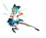  absurdres bad_id bad_pixiv_id blue_eyes blue_hair bow cirno full_body hair_bow highres mame_usagi short_hair solo thighhighs touhou transparent_background wings 