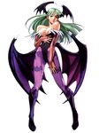  animal_print artist_request bare_shoulders bat_print bat_wings breasts cleavage demon_girl elbow_gloves gloves green_eyes green_hair head_wings large_breasts legs long_hair morrigan_aensland namco_x_capcom official_art pantyhose print_legwear purple_wings solo succubus vampire_(game) wings 