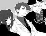  amakusa_juuza brother_and_sister formal gm hat hug monochrome necktie siblings suit twintails umineko_no_naku_koro_ni ushiromiya_ange ushiromiya_battler wink 