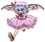  ascot bat_wings blue_hair full_body hat highres oonamazu puffy_short_sleeves puffy_sleeves red_eyes remilia_scarlet shoes short_sleeves silver_hair slit_pupils socks solo touhou transparent_background wings 