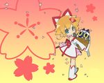  akatsuki_gomoku animal_ears blonde_hair cat_ears cherry_blossoms food green_eyes hair_ornament hairpin megatrea_shop official_art short_hair solo 