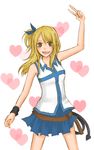  blonde_hair fairy_tail hair_ribbon heart long_hair lucy_heartfilia ribbon side_ponytail skirt solo toumi_sakura v whip wristband yellow_eyes 