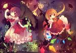  ana_(rznuscrf) bat_wings blonde_hair bow flandre_scarlet glowing large_bow looking_at_viewer multiple_girls no_hat no_headwear pantyhose purple_hair red_eyes remilia_scarlet short_hair siblings sisters smile touhou wings 