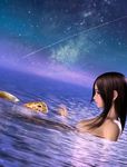  3d dutch_angle hinemaru ocean sky solo star_(sky) starry_sky turtle 