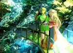  1girl blonde_hair blue_eyes couple gloves hetero link long_hair muse_(rainforest) nature pointy_ears princess_zelda smile the_legend_of_zelda 