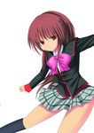  bad_id bad_pixiv_id bow brown_hair crimsonflame little_busters! long_hair natsume_rin pink_bow plaid plaid_skirt ponytail red_eyes school_uniform skirt solo 