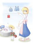  alice_margatroid apron bath blue_eyes blue_hair bubble child clothesline flandre_scarlet green_eyes green_hair hair_bobbles hair_ornament hair_ribbon kagiyama_hina kawashiro_nitori miyo_(miyomiyo01) multiple_girls musical_note remilia_scarlet ribbon touhou twintails two_side_up undressing younger 