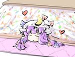  &gt;_&lt; :&gt; chibi closed_eyes heart kotatsu natsuki_(silent_selena) patchouli_knowledge purple_hair sketch solo table touhou under_kotatsu under_table 