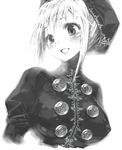  blush breasts buttons fantasy_earth_zero fbc greyscale hat large_breasts monochrome oekaki solo upper_body 