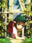  animal_ears bad_id bad_pixiv_id brown_hair bug butterfly cat_ears chen earrings fence hat hidebo insect jewelry short_hair solo touhou yellow_eyes 