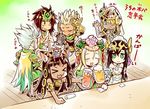  &gt;_&lt; 4boys :3 =_= alcohol animal_ears armlet armor bastet_(p&amp;d) black_hair blonde_hair blue_eyes blush_stickers brown_eyes cape cat_ears cat_tail cellphone chair chibi circlet closed_eyes cocktail_glass coin_purse cup dark_skin drinking_glass egyptian eyeliner flower green_eyes grin hair_flower hair_ornament headdress ishiyumi jewelry lakshmi_(p&amp;d) liu_bei_(p&amp;d) magatama makeup medjedra meimei_(p&amp;d) multiple_arms multiple_boys multiple_girls napkin necktie open_mouth osiris_(p&amp;d) pendant phone puzzle_&amp;_dragons scar silver_hair sitting smartphone smile spiked_hair susanoo_(p&amp;d) table tail toast_(gesture) translated verdandi_(p&amp;d) vishnu_(p&amp;d) 