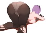  absurdres ass back black_flower black_legwear black_rose breast_press breasts breasts_outside cameltoe crotch_seam dagashi_kashi flower from_behind hair_flower hair_ornament hairband highres lace lace-trimmed_panties large_breasts nero_(nilu) no_pants panties panties_under_pantyhose pantyhose purple_hair rose shidare_hotaru short_hair simple_background solo thigh_gap top-down_bottom-up topless torn_clothes torn_legwear underwear white_background white_panties wrist_cuffs 