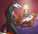  aldyn anal anal_penetration balls bed bedroom blonde_hair canine domination farroway floof fox girly hair knot lamp lube lying male male/male mammal nalyd on_back penetration penis precum raunchyhaunches sergal sex table_lotus_position tongue tongue_out toy 