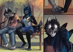  anthro canine clothed clothing duo female hand_holding kuroame male male/female mammal outside smile 