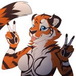  aklazzix anthro breasts featureless_breasts feline female invalid_tag looking_at_viewer mammal simple_background smile solo tiger tongue tongue_out white_background 
