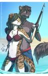  anthro beach clothing duo feline female harpoon invalid_tag male male/female mammal melee_weapon melianah outside panther polearm seaside smile spear standing swimsuit weapon 