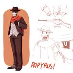  animated_skeleton anthro bone clothed clothing fedora gloves hat male mammal monster not_furry papyrus_(undertale) scarf skeleton smile sniper suit undead undermafia undermafiaz undertale video_games weapon 
