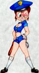  alvin_and_the_chipmunks breasts chipmunk cleavage clothed clothing ctw36 eyewear female glasses green_eyes handcuffs jeanette_miller lips mammal one_eye_closed police_uniform rodent shackles shorts solo uniform wide_hips wink 