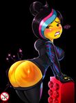  &lt;3 blush breasts butt clothing dialogue female lego looking_at_viewer presenting shadman standing text the_lego_movie wyldstyle 