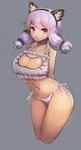  animal_ears arched_back bad_id bad_pixiv_id breasts cat_cutout cat_ear_panties cat_ears cat_lingerie cleavage cleavage_cutout collarbone cowboy_shot expressionless fake_animal_ears grey_background hairband large_breasts looking_at_viewer meme_attire navel notte original panties purple_eyes purple_hair short_hair side-tie_panties sidelocks simple_background solo standing tareme triangle_mouth underwear underwear_only white_panties 
