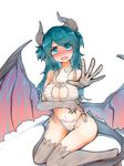  aqua_eyes aqua_hair bell bell_choker blush breasts cat_cutout cat_ear_panties cat_lingerie chione_(monster_musume) choker cleavage_cutout elbow_gloves full-face_blush gargoyle gloves highres horns jingle_bell large_breasts long_hair looking_at_viewer low_wings meme_attire monster_girl monster_musume_no_iru_nichijou monster_musume_no_iru_nichijou_online navel open_mouth panties rnd.jpg side-tie_panties simple_background sitting solo striped striped_panties tail thighhighs underwear wariza white_background wide_hips wings 
