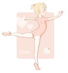  a_kun arched_back ass balancing ballerina ballet ballet_slippers blonde_hair blue_eyes blush child dancing from_behind full_body hair_bobbles hair_ornament leotard looking_back original outstretched_arms pantyhose pink_leotard ponytail short_hair short_ponytail solo standing standing_on_one_leg 
