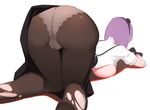  absurdres ass back black_flower black_legwear black_rose black_skirt breast_press breasts breasts_outside cameltoe crotch_seam dagashi_kashi facing_away flower from_behind hair_flower hair_ornament hairband high-waist_skirt highres lace lace-trimmed_panties large_breasts nero_(nilu) panties panties_under_pantyhose pantyhose presenting purple_hair rose shidare_hotaru shirt short_hair simple_background skirt solo suspender_skirt suspenders thigh_gap top-down_bottom-up torn_clothes torn_legwear under_shot underwear white_background white_panties white_shirt wrist_cuffs 