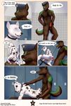  2013 anal anthro balls bearfoot blue_eyes brown_fur bull_terrier butt canine collar comic dildo dog duo english_text erection eyes_closed fur gebji hi_res locker_room looking_at_viewer male male/male mammal multicolored_fur nude penis pogothebullterrier sex sex_toy sitting standing tattoo text vehicle white_fur 